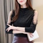 2018秋冬蕾丝网纱亮丝打底衫女长袖韩版时尚钉珠修身t恤上衣